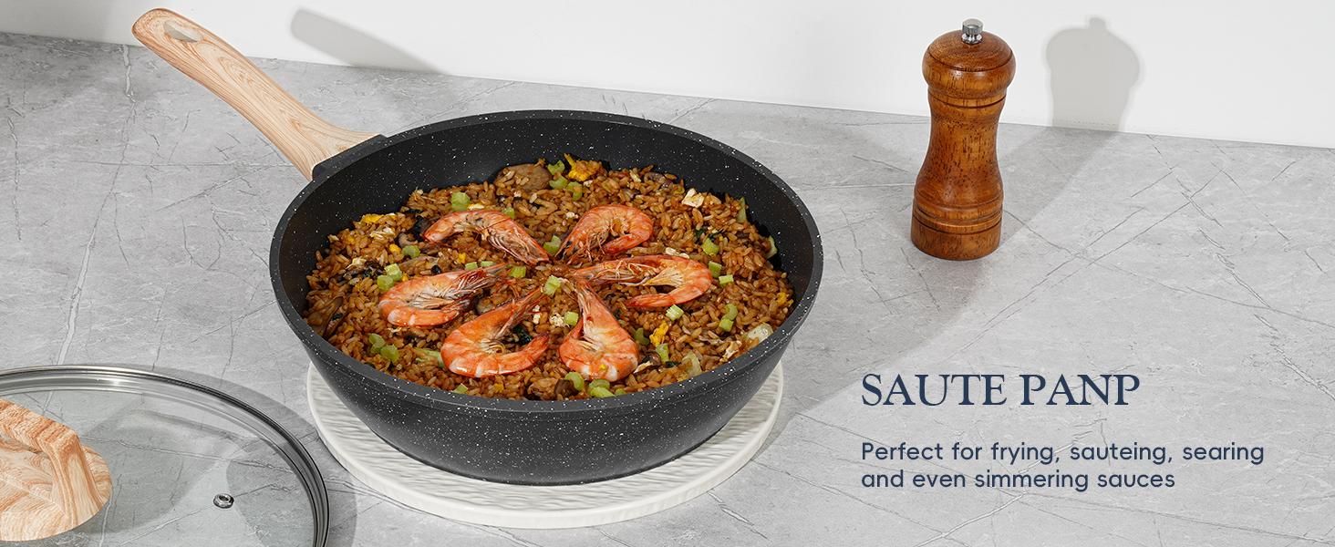 SODAY 12 Pcs Pots and Pans Set Non Stick, Kitchen Cookware Sets White Granite Nonstick Cooking Set with Frying Pans, Saucepans,Nonstick Pots with Glass Lid (NO PFOS, PFOA),Kitchenware,stock up on specials, DealsForYouDays,Father's Day Gift