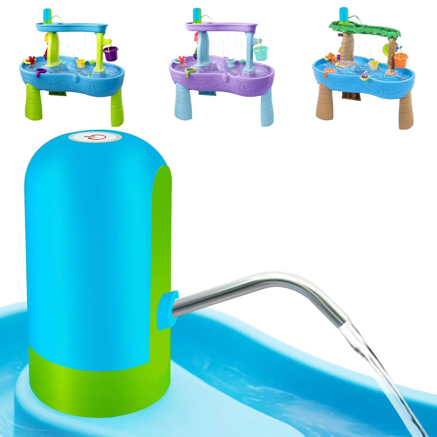 Unisex Rechargeable Battery Water Table Pump - 3-Hour Operation, Easy Setup, Water Play for Toddlers Summer Outdoor Pool & Sand Toy (Table Not Included), Small, Durable Design, Cells, 3 Hours Operation