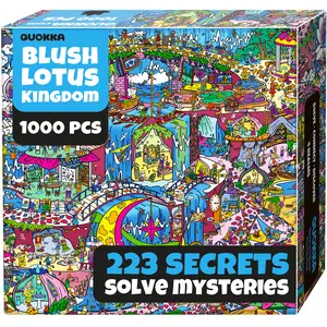 QUOKKA 1000 Piece Puzzle for Adults – 223 Hidden Secrets, Engaging Audio Story – Collect All Four Adult Puzzles in Series To Build One Epic Mystery Realm (Blush Lotus Kingdom)