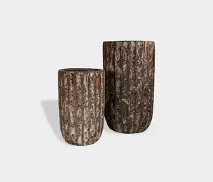 Famous Haus - Rustic Ribbed Ceramic Planter – Unique Textured Elegance