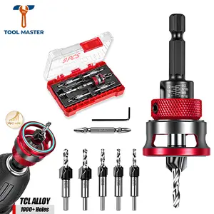 9PCS Countersink Drill Bit Set Adjustable Depth Stop Collar 82 Degree Tapered Hex Shank Wood Drill Bits Clean Countersink Holes No Splitting DIY Woodworking MDF Plywood Screwdriver Bits Home Improvement Tool Set