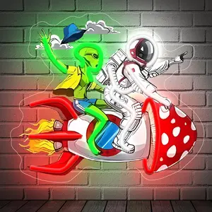 1 PC Wall-Mounted Alien Mushroom Rocket Acrylic Carved Neon Light | Home Lighting, USB Powered Dimmable, Perfect for Gifts, Parties, Oktoberfet, Home Bar, Birthday Gifts, Valentine's Day, Halloween, Christmas, etc.