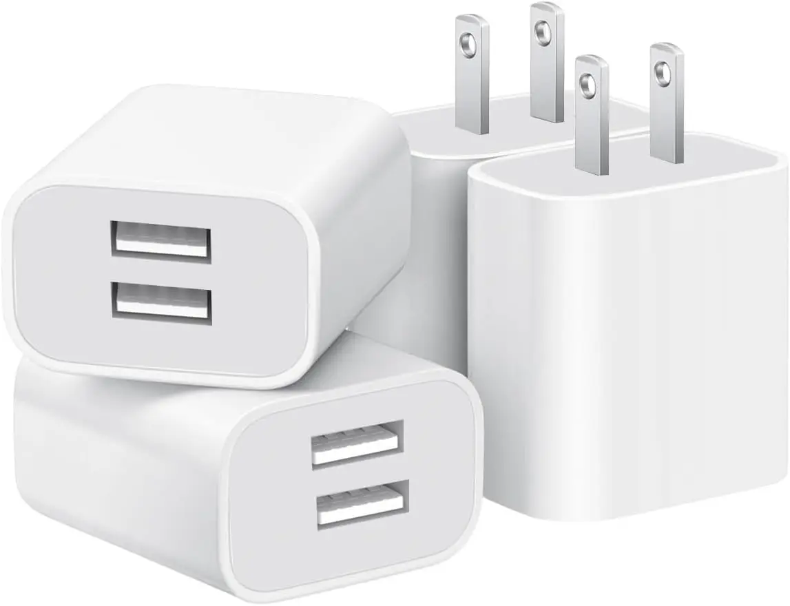 USB Wall Charger,4 Pack Dual Port Plug Adapter,Wall Outlet Charging Block | USB Power Adapter for iPhone 14/13/12/11 Pro/Pro Max, XS/XR/X,Galaxy, Pixel, Moto and Android Phones