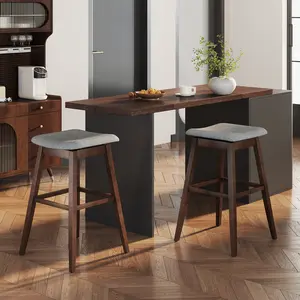 COSTWAY - Swivel Bar Stools Set of 2 with Footrest and Rubber Wood Legs-Brown