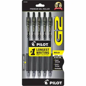 G2 Bold Point Retractable Gel Pens - Black Ink, 5 Pack for Thick and Bold Writing
