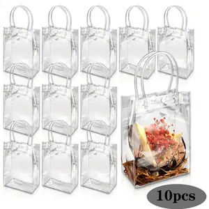 Clear Gift Bag with Handle, 10pcs Reusable Gift Bag, Gift Wrapping Supplies for Wedding Birthday Party, Party Favors Assortment