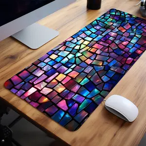 Extra Large Abstract Mosaic Glass Art Artwork Mouse Pad Colorful Gaming Desk Pad 35x16 Inch Computer Keyboard Mousepad with Non-Slip Rubber Base Durable Stitched Edge Perfect Gift for Home and Office