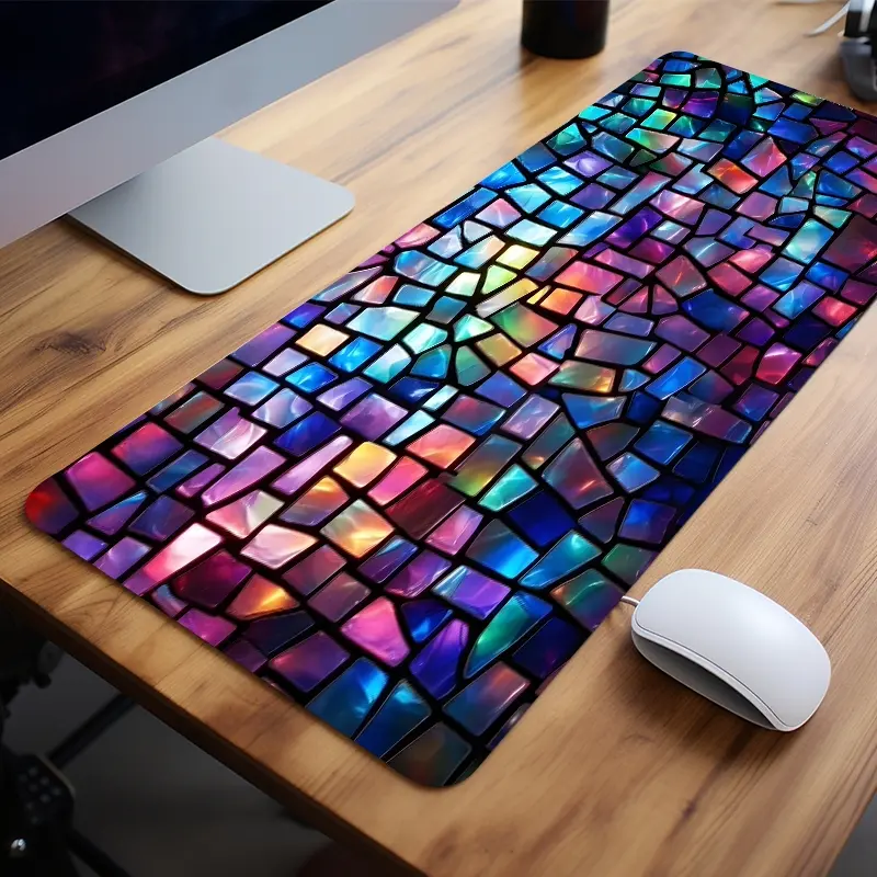 Extra Large Abstract Mosaic Glass Art Artwork Mouse Pad Mouse Mat Colorful Gaming Mouse Pads Desk Pad Computer Accessories for Desk 35x16 Inch Computer Keyboard Mousepad with Non-Slip Rubber Base Durable Stitched Edge Perfect Gift for Home and Office