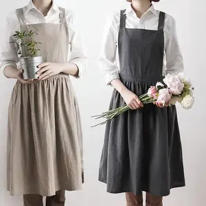 Jeelow Cotton Bib Apron - Elegant Cross Back Kitchen & Garden Apron for Women, Small to Medium Size, with Pockets, Water-Resistant - Perfect for Cooking, Gardening, and Crafts