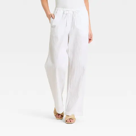 Women's Seersucker Effortless Pull-On Pants - A New Day