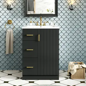 24" Modern Bathroom Vanity with Sink, Small Bathroom Sink Cabinet with 2 Drawers and Soft-Closing Door, Under-mount Sink Bathroom Cabinet with Drawers