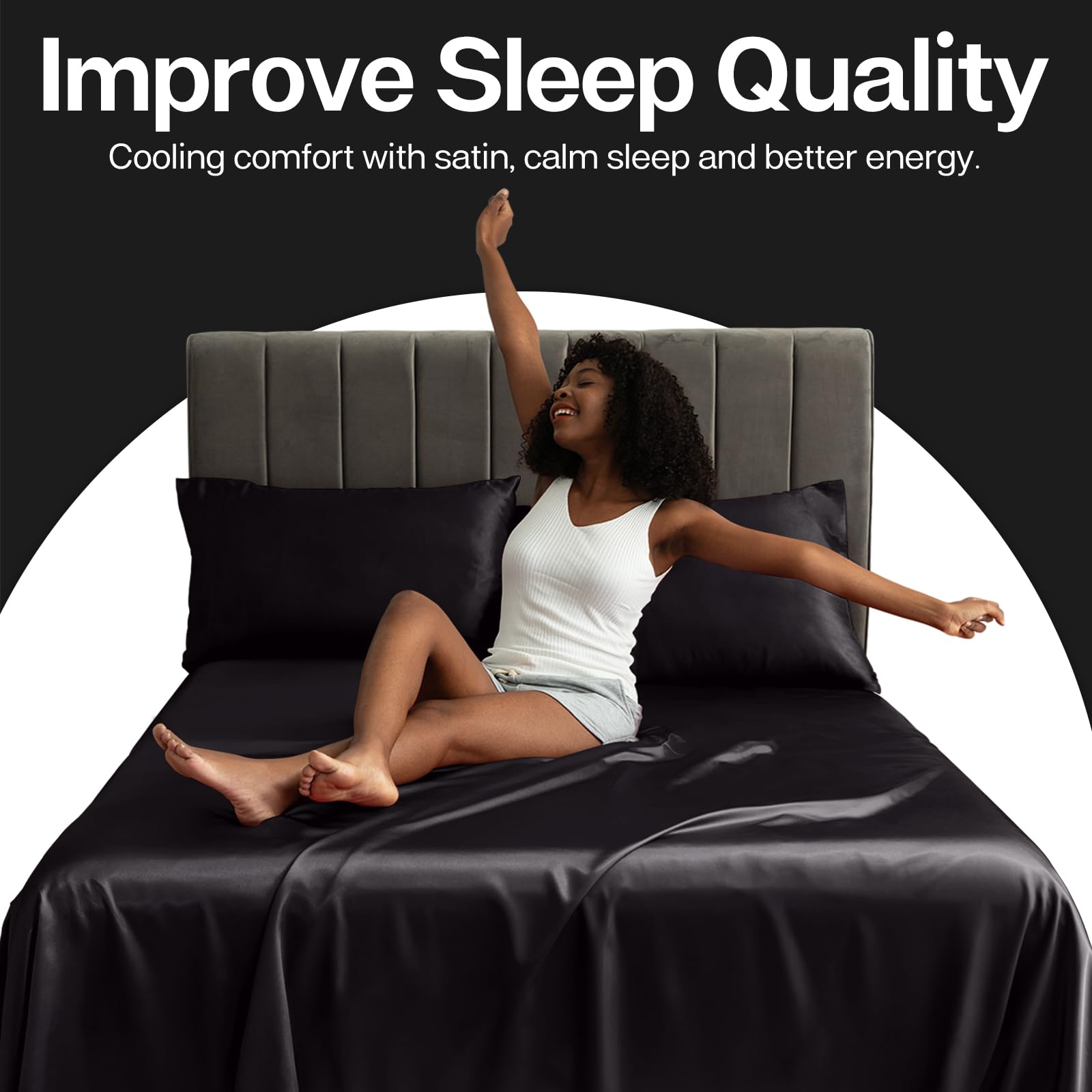 Satin Pillowcase for Hair and Skin, Silk Satin Pillowcase 2 Pack, Queen Size Pillow Cases Set of 2, Silky Pillow Cover with Envelope Closure (20x30, Black)