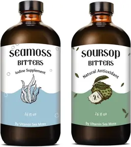 Soursop & Sea Moss Bitters Bundle – Organic Detox & Immune Support Duo for Gut Health, Energy – Wildcrafted Sea Moss, Antioxidant-Rich Soursop, Black Seed & Herbal Blend – Non-GMO, 32 oz | 64 Servings