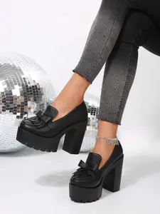 New Fashion Sexy Vintage British Style Thick Sole Ultra High Heel Single Shoe Chunky Heel Waterproof Platform Tassel High Heels Women Shoes