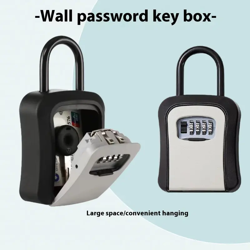 Wall Mounted Password Key Box Safe, Thickened 0.46lb Hardened Aluminum Alloy & PVC+Alloy Construction, 4.53*3.74in Burglary Protection, Large Hanging Storage for Apartment Management & Home/Office Small Spaces