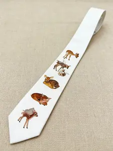 New Deer Print Fashion Accessory Unisex Satin Tie Letter Print Vintage Casual Wear, Stylish Tie Design Men's & Women's Neckwear Styling, Casual Elegant Tie