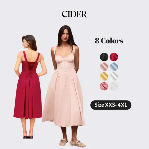 Cider Women's Vintage Formal Cotton Blend Floor-Length Maxi Dress - U-Neck, Sleeveless, Back Lace-Up, Fitted, Graceful Drape, 0XL-12/14, 2XL-20/22, Wedding Guest Formal Wear Gown