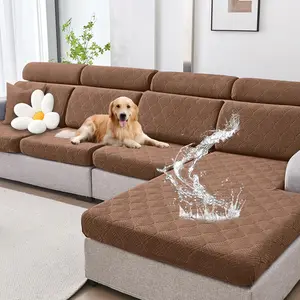 100% Waterproof Couch Cushion Covers for Pets - Stretch Sofa Seat Cover for Dogs Non Slip Sectional Couch Covers Sofa Slipcovers Washable (1 Piece, Large, Brown)
