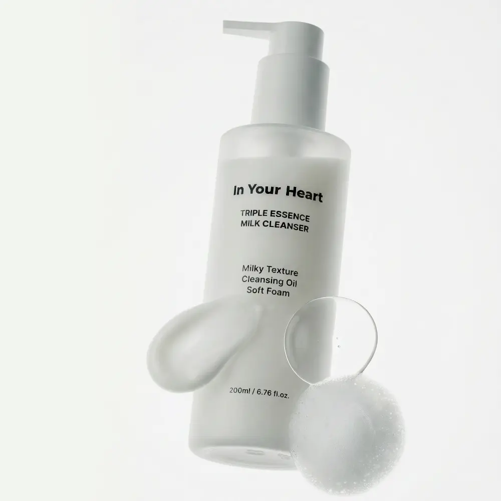 In Your Heart Triple Essence Milk Cleanser (200ml) | 3-in-1 Milk-to-Oil Foaming Cleanser | Hydrating Makeup Remover | Korean Facial Cleanser