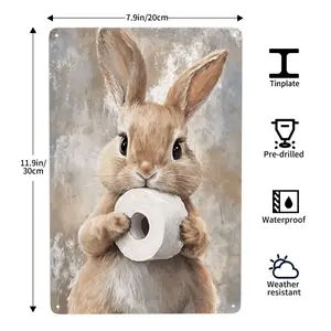 Bunny Holding Toilet Paper Sign ,Easter-themed metal decoration sign,Suitable for bathroom, living room, and bedroom wall decoration, Easter gift,8X12Inch.
