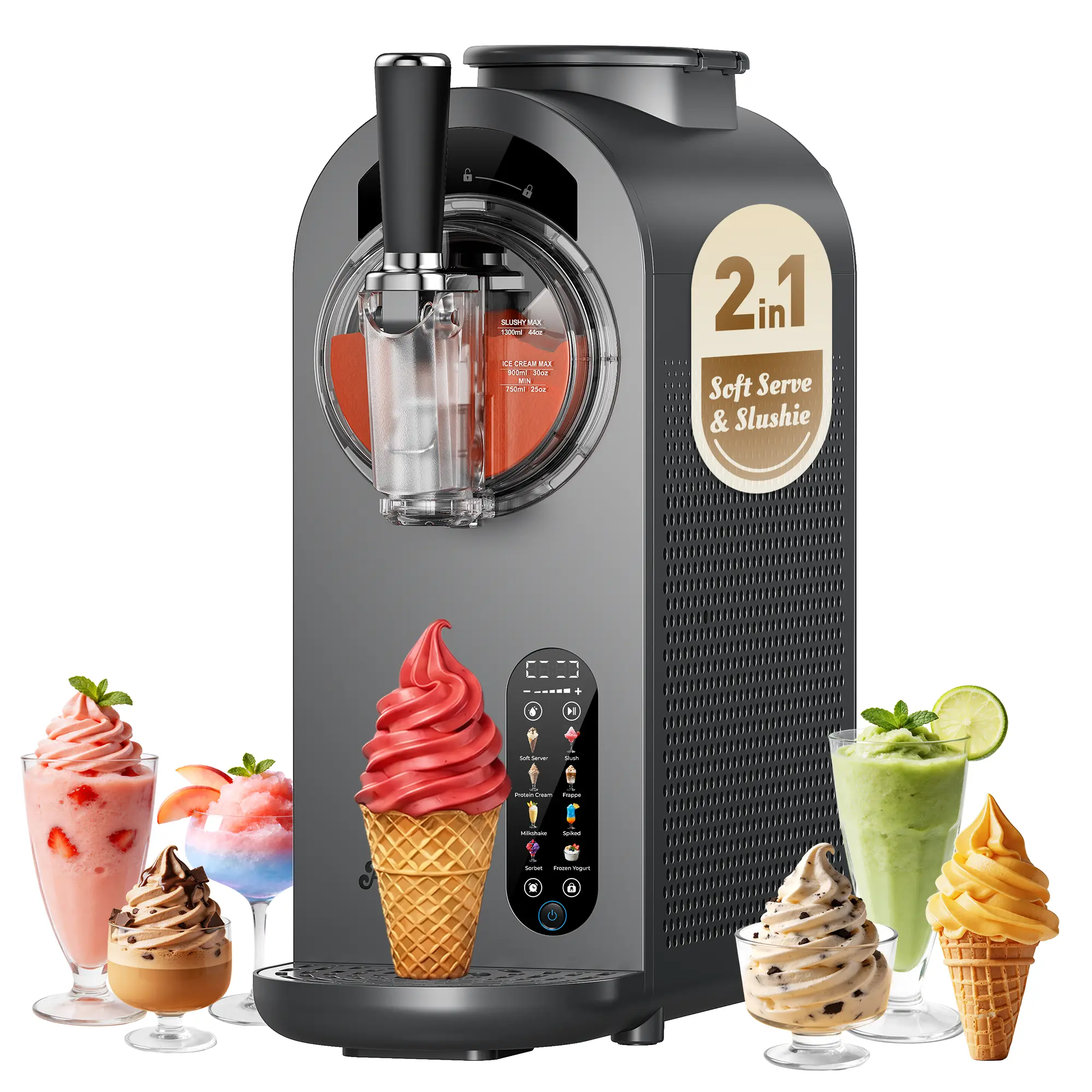 Slushie & Soft Serve Ice Cream 2-in-1  Machine, No Ice Needed 35mins Self-Chilling Ice Cream Maker with 8 Presets, Stay Frozen for up to 12 Hours, LED Display & Auto Clean for Home & Party Father's Day giftideas homedecor