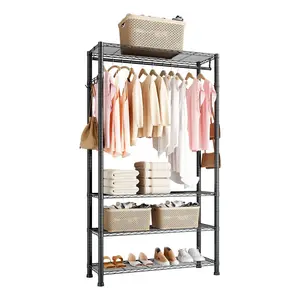VEVOR Clothing Garment Rack, Summervibes,Summervibes, Heavy Duty Clothing Garment Rack, 4 Adjustable Tiers Clothing Racks with Carbon Steel, 500 lbs Load Capacity Closet Wardrobe for Bedroom, Clothing Store, Hallway