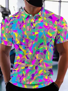 Men'S Polo with a Print Design - Featuring a Vibrant Geometric Pattern in an Abstract Print, This Short-Sleeve Top Is Breathable And Has a Regular Fit, Suitable for All Seasons. It Includes a Stylish Collar Design, Is Versatile