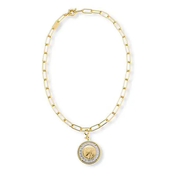 Bellezza Bronze Paperclip Chain Necklace with 3 Lira Coin Pendants Bellezza Bronze Paperclip Chain Necklace with 3 Lira Coin Pendants