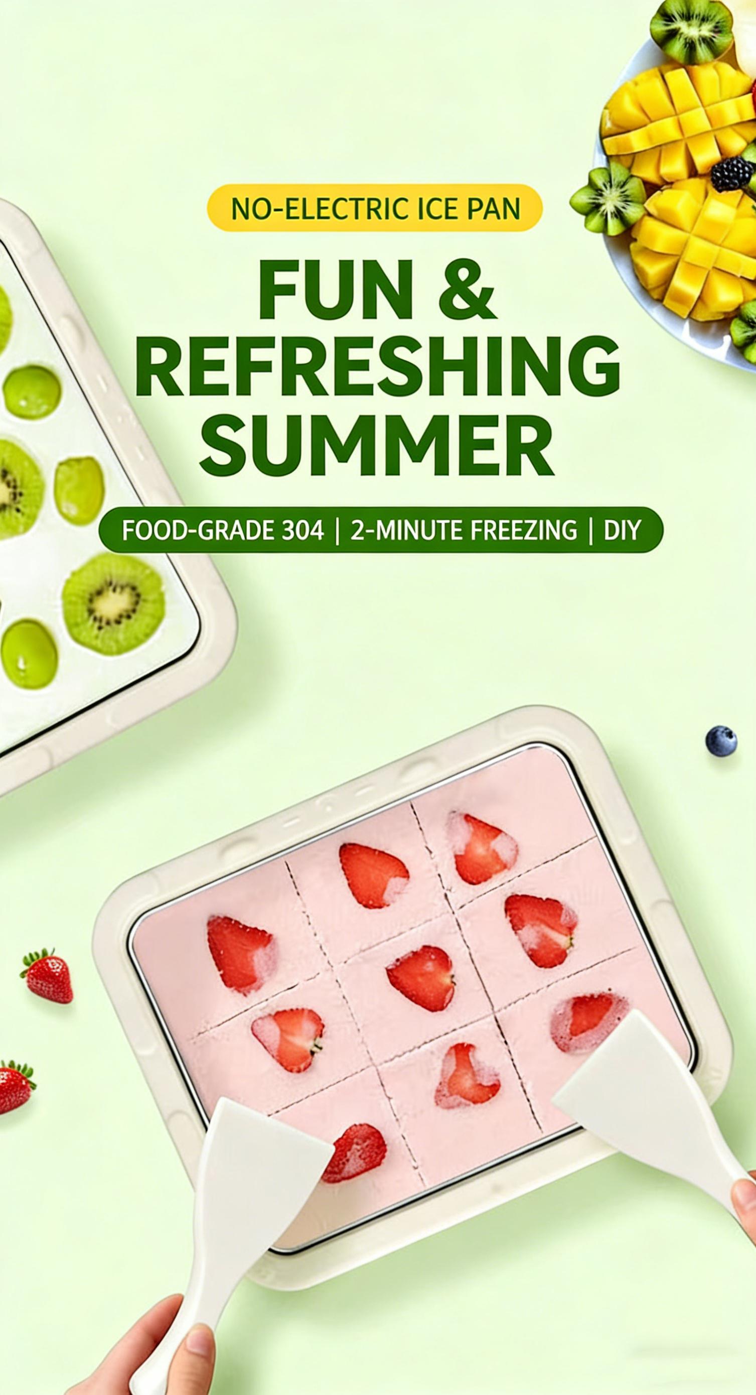 New Rolled Ice Cream Maker with 2 Scrapers , Portable Instant Ice Cream Maker , ,Stainless Steel Ice Cream Pan for Family Party, Easy Clean DIY Homemade Ice Cream Tray