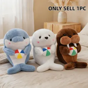 Ocean Animals Plush Toys, Dolphin, Seal & Walrus Stuffed Animals with Beach Ball, Kawaii Stuffed Animals, Cute Soft Plushies for Kids, Perfect Gift for Children