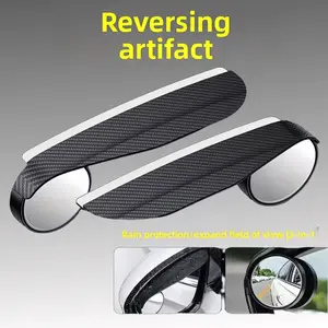 Upgraded 4-Piece Car Blind Spot Mirror Kit - Integrated Small Round Rearview Mirror Attachments with Rain Shield, Light Blocking, 360-Degree Ultra-Clear Assist, Universal Door Edge Guard (Chrome Trim Car Exterior Accessories for Auto, Semi Truck Trailer),