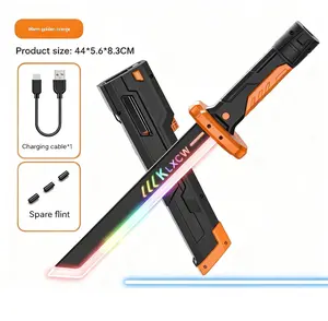 17.5Inch  Cyberpunk Neon Spark Blade With RGB Lights,Eight-Color streaming Light Effect,Sound Effects,Type-C Rechargeable for Rave Cosplay-Replaceable Flint- Internet Celebrity Cool Toy