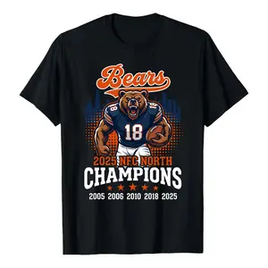 Unisex 18 Number Football Bear Support Graphic Tee, 100% Cotton 2025 NFC NORTH Champion Shirt, Fooball Team Pride Gift for Fan