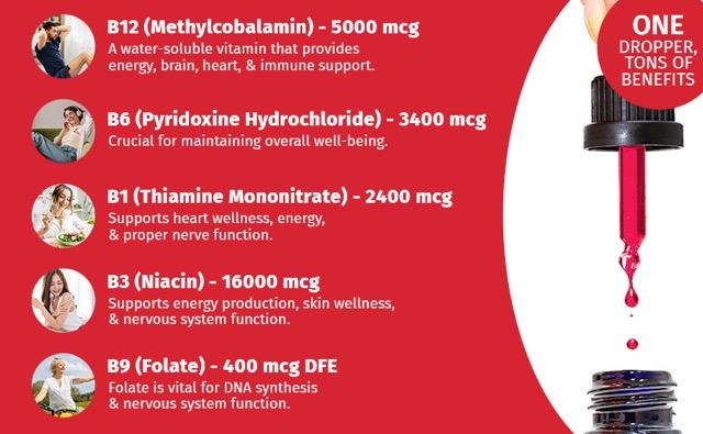 (4-Pack) Vitamin B12 Liquid Edible Supplement Drops with B6, B1, Niacin & Folate for Energy, Brain & Heart - Raspberry, & Strawberry 27,200 mcg per Serving, 4 fl Oz