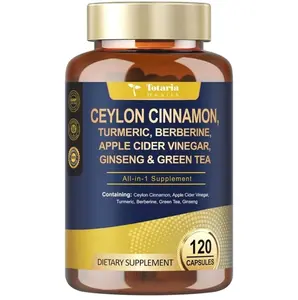 18-in-1 Organic Ceylon Cinnamon Capsules with Berberine, Ceylon Cinnamon Supplement w/Apple Cider Vinegar Turmeric Bitter Melon Milk Thistle, for Metabolism, Energy, Heart*, 120 Counts