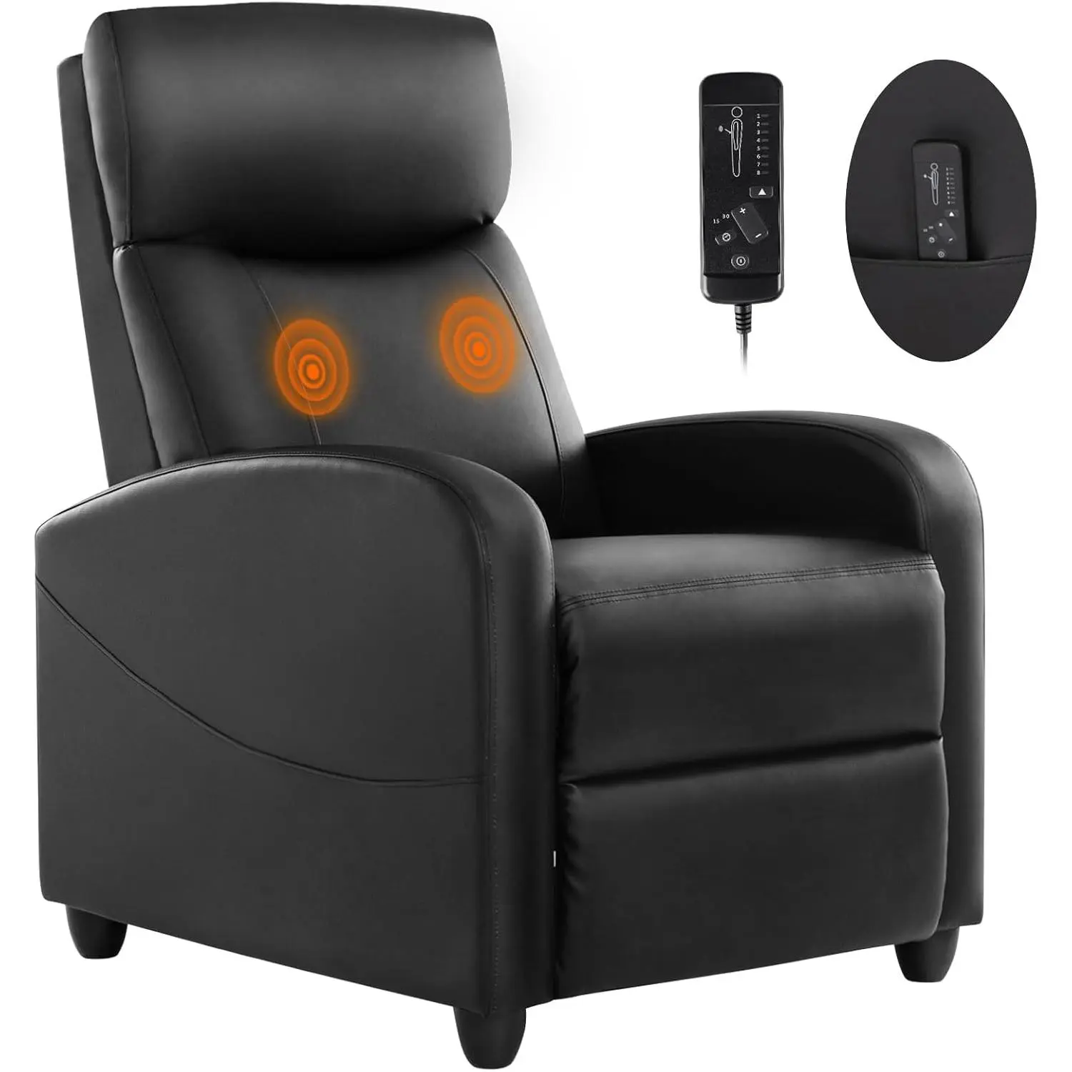 Breathable Fabric Massage Recliner Chair with Remote, Adjustable Backrest & Lumbar Support, Relaxing Home Theater Seating for Adults’ Living Room, Modern Black Camping Furniture, Sponge, Watch Party