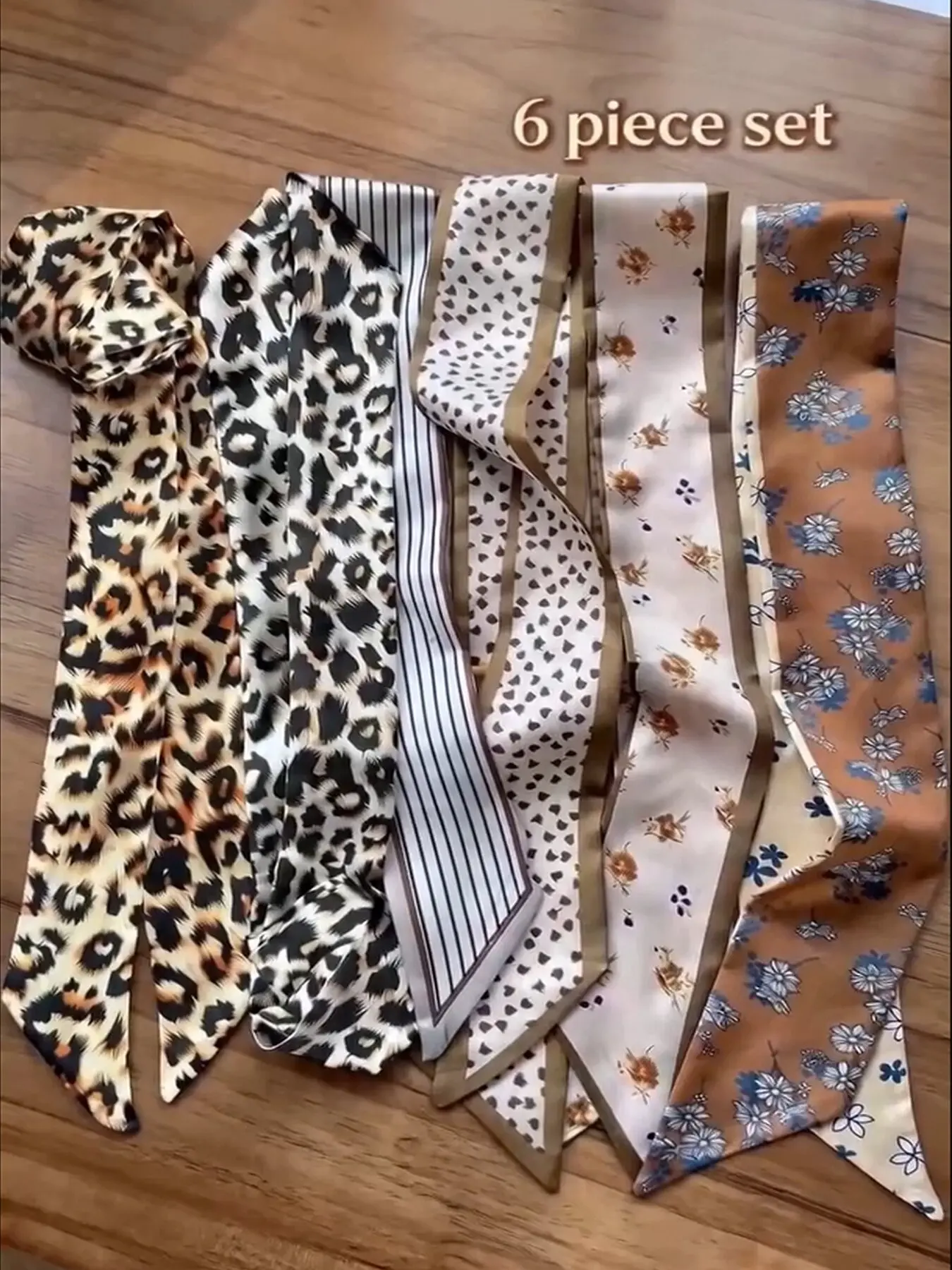 6pcs Women's Vintage Leopard Print Hair Scarves Set, Geometric Scarf, Fashionable Multifunctional Headbands, Stylish Accessories for All Seasons, Vintage Print Headscarves