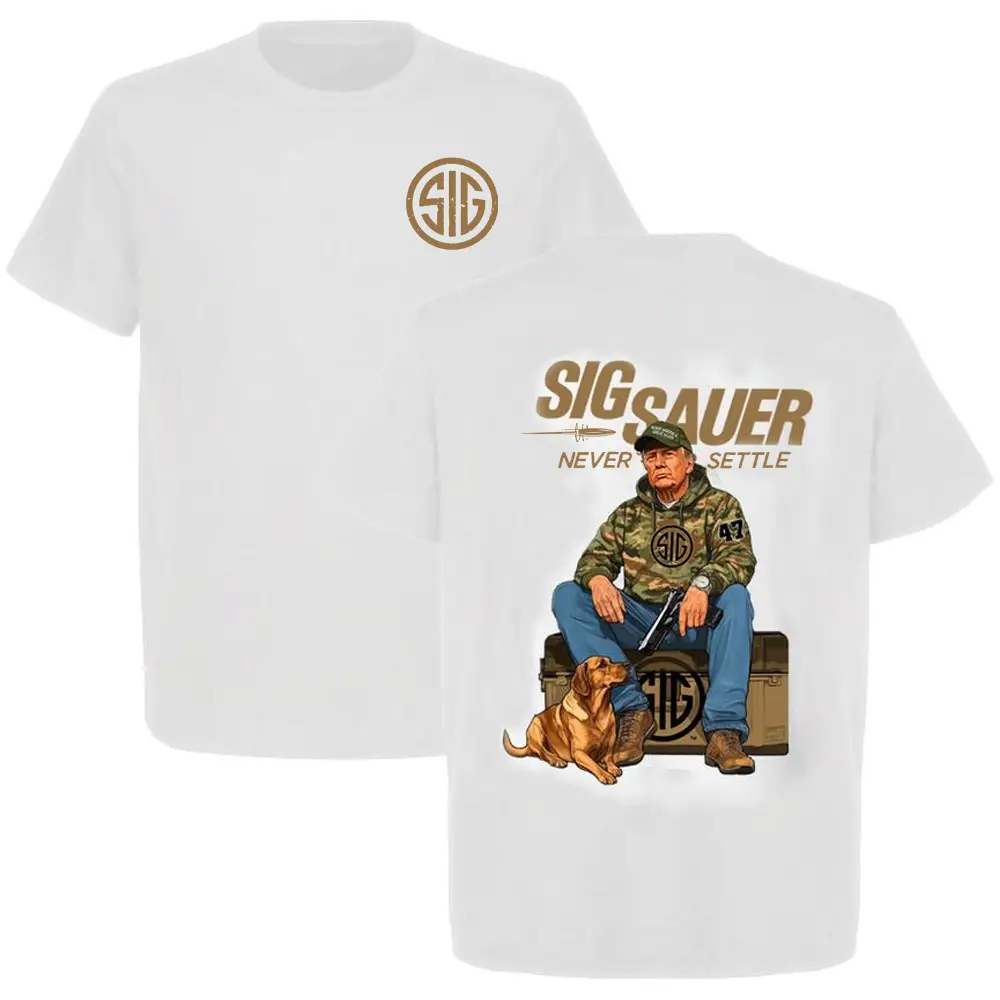 Sig Sauer Trump Hunting 2 Sided T-Shirt, Unisex Short Sleeve Casual 100% Cotton, Top Menswear, Tactical Gear, Gun Lover