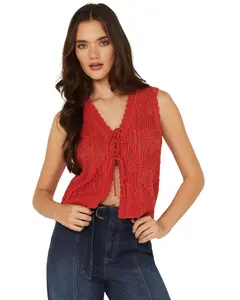 Shyanne Women's Tie-Front Crochet Sweater Vest - Swsp25sw33-Rd
