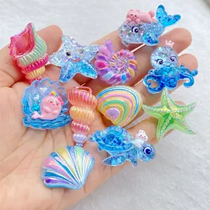 10pcs vibrant ocean themed resin sculptures - turtle, octopus, starfish, whale, mermaid shell sculptures for scrapbooks DIY、 Wedding, jewelry, decorations, handicrafts, and headwear decorations, hair clips, and decorative accessories, Art Charms
