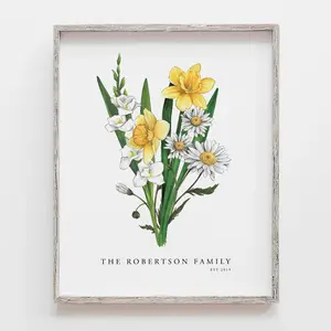 Custom Birth Flower Bouquet Art Print - PERSONALIZED Gift Christmas, Mother's Day, Birthday, Grandmother gift, Floral family portrait, Grandma's garden Decor Cherry