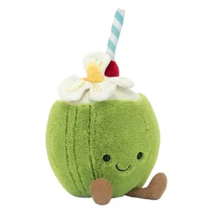 Cute Coconut & Teapot Plush Set with Jellycat Gift Bag – Soft Amuseables Stuffed Animal Bundle, Kawaii Tea Time Gift, Tropical Room Decor, Kids & Collectors, US Stock