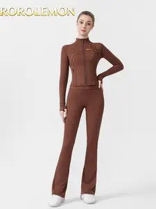 ROROLEMON Women's Track Suit – Zip Up Yoga Jacket with High Waisted Pants for Workout or Daily