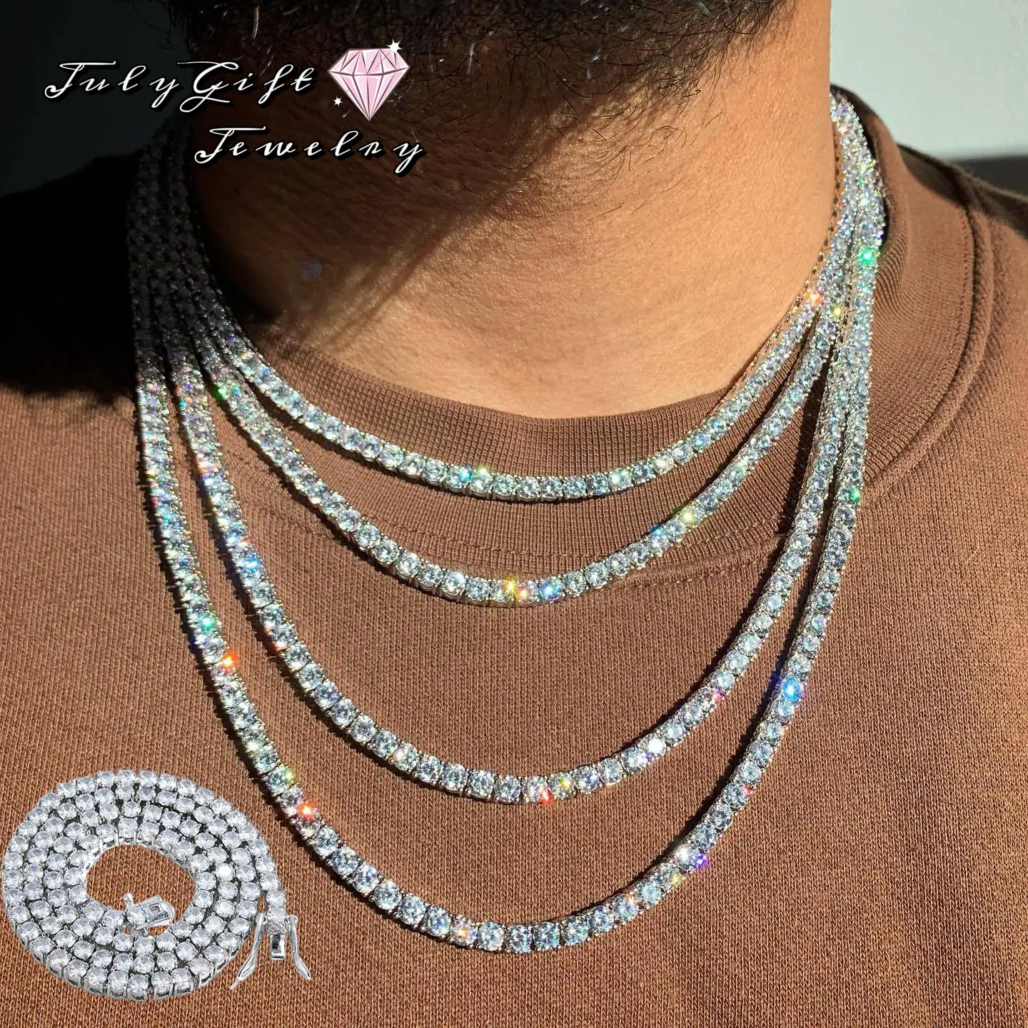 Tennis Necklace for Men Tennis Chain for Men Women Iced Out Necklace Fashion Jewelry 4mm, 16,18,20,22,24 Inches