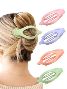 4pcs French Plain Oval Shark Clips, Multi-Color Options, Daily Commute Versatile Hair Accessories, All Seasons Boho Style