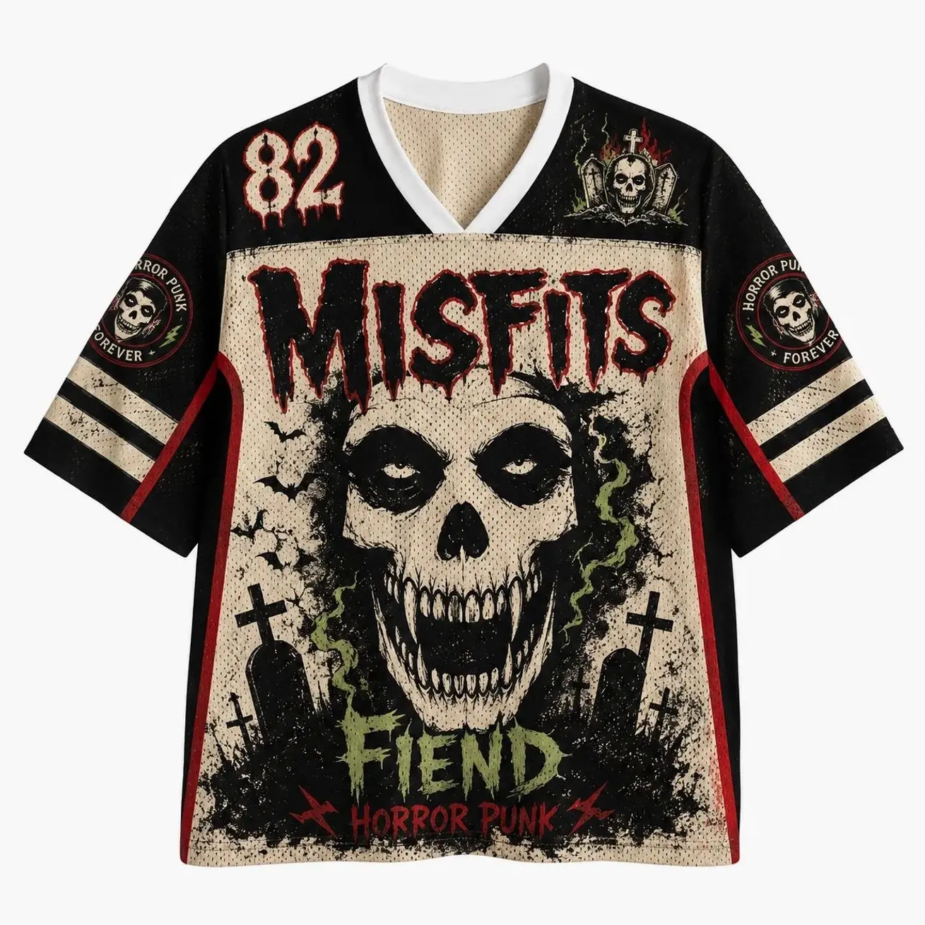 Misfits Inspired Horror Punk Mesh Jersey Shirt, Dark Gothic Music Graphic Athletic Jersey Top WOU