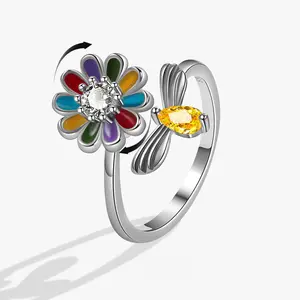 Trendy Rotating Ring - Fun Personalized Open Ring for Besties - Y2K Zirconia Statement Jewelry - Interactive Friendship Gift for Women