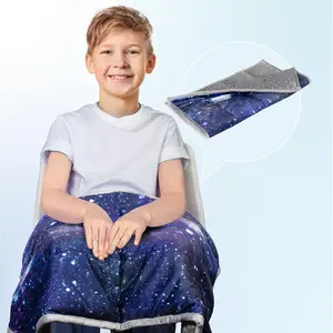 7lbs Small Weighted Lap Pad Blanket Throw for Kids Boys Teens 20in x 23in - Sleep Therapy Plush Travel Size with Glass Beads, Dark Blue Universe Galaxy