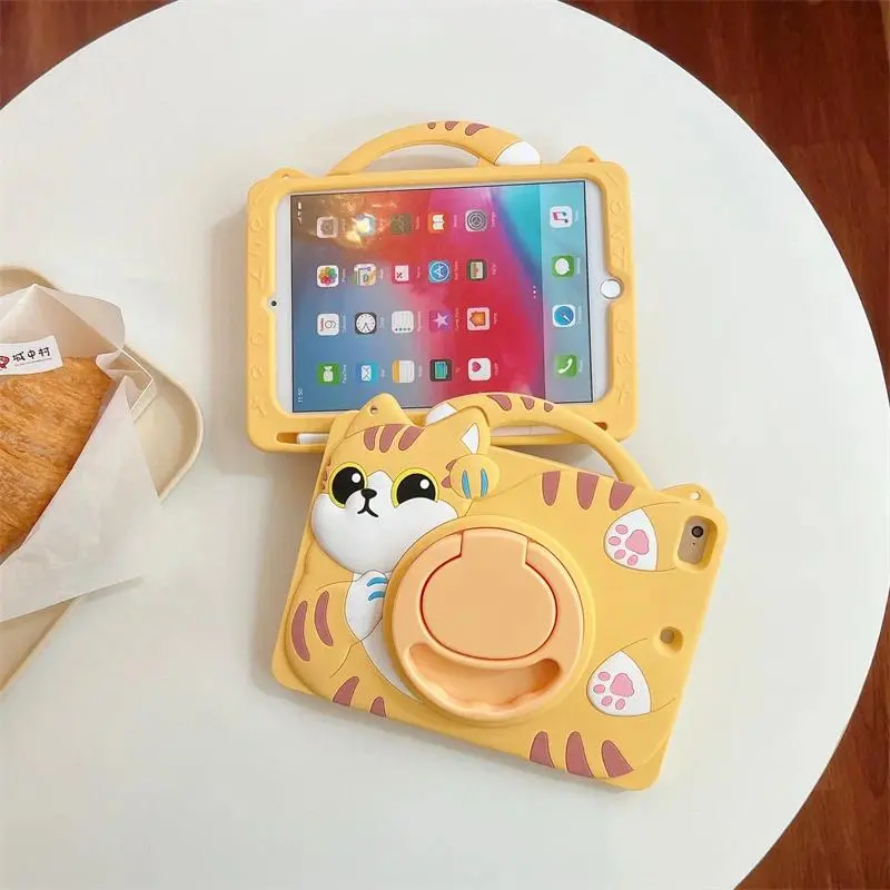 Kids Silicone Stand Tablet Case - Cartoon Cat Design, Rugged Full-Coverage Drop-Resistant Protective Durable Cover for Samsung Galaxy Tab A7/A8/A9 Plus, S6 Lite 10.4in, 8.7in/11in Tablet Accessories