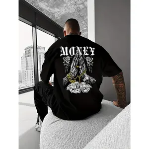 Men'S Y2K Streetwear Graphic Tee Featuring a Money Theme with Dollar Notes And Golden Chains, Designed for a Relaxed Fit, Perfect for Summer Outings, Casual Short-Sleeve Top Ideal for Outdoor Activities